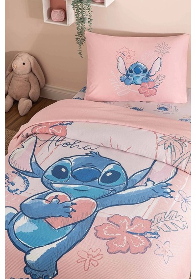 Özdilek Lisanslı Tek Kişilik Çocuk Pike Takımı-stitch Aloha Pembe