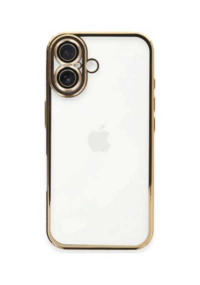 Bezos İphone 16 Plus Uyumlu Kılıf Lensli Silikon - Gold Bty