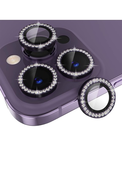 Apple Uyumlu iPhone 16 Pro /pro Max Ipg Kamera Lens Koruyucu Taşlı - Koyu Mor