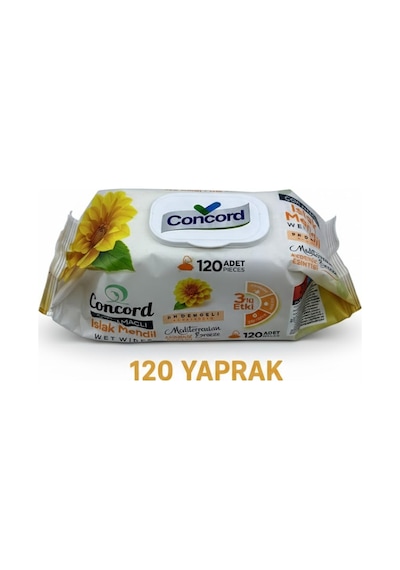 Concord Islak Mendil 120 Adet - Alkol İçermez - Ph Dengeli - Akdeniz Esintisi Tekli
