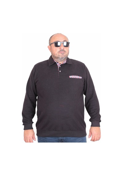 Moc Grande Mocgrande Erkek Büyük Beden Polo Yaka Sweat Flota Cep 24407 Sıyah Siyah