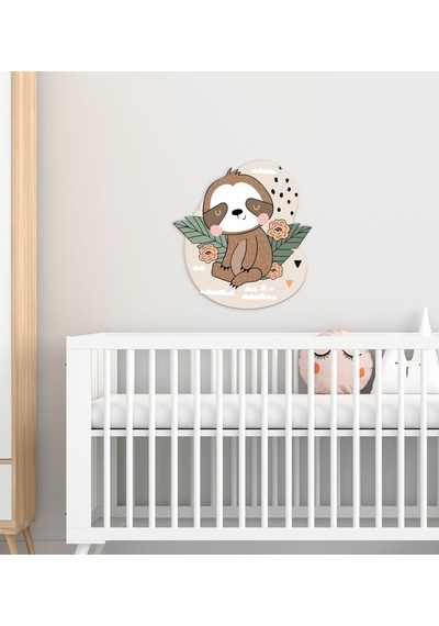 BK Gift Tembel Hayvan Tasarımlı Çocuk Odası Ahşap Duvar Süsü-1