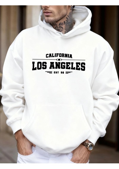 Startmore Tarzsokak Kaliforniya Los Angeles Sanatsal Mektup Baskı Erkekler Sonbahar Polar Yumuşak Eşofman Moda Ra Beyaz