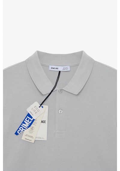 Grimelange SKYLOOM Erkek %100 Pamuk Kısa Kollu Regular Fit Gri Polo Yaka T-shirt