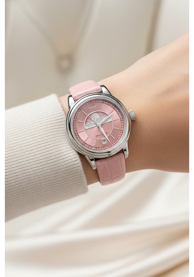 V.1.33.0.257.4 Pembe Deri Kayışlı 36 Mm Kadın Kol Saati Safir Cam 2 Yıl Garantili Pembe - 860619371 Metalik