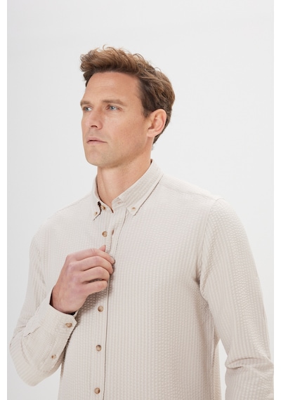 AC&Co / Altınyıldız Classics Erkek Bej Pamuklu Slim Fit Dar Kesim Düğmeli Yaka Gofre Desenli Gömlek Bej AC&Co / Altınyıldız Classics Erkek Bej Pamuklu Slim Fit Dar Kesim Düğmeli Yaka Gofre Desenli Gömlek Bej