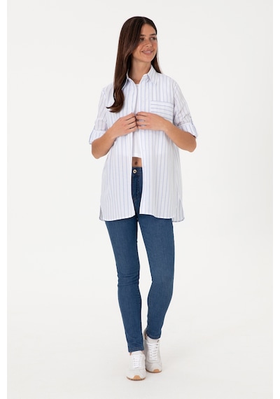 U.S. Polo Assn. Kadın Mavi Çizgili Uzun Kollu Tunik Gömlek 50306471-VR036 U.S. Polo Assn. Kadın Mavi Çizgili Uzun Kollu Tunik Gömlek 50306471-VR036