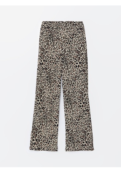 Lcwaıkıkı Classic Bej Beli Lastikli Leopar Desenli Kadın Pantolon