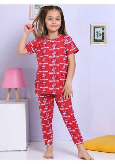 Elmas Kids Kız Çocuk Yazlık Şortlu Takım Tavşan Elm-1073 Kırmızı