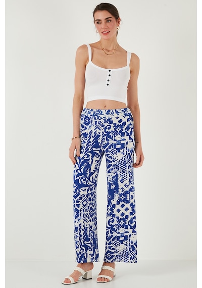 Lela Desenli Standart Fit Yüksek Bel Geniş Paça Bayan Pantolon 5869019 Saks