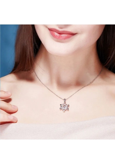 Monemel Kristal Taşlı Kar Tanesi Kolye Altın Kaplama N02405 Gümüş - Rodyum