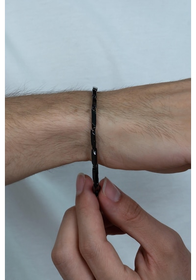 Bamboo Siyah Küp Model Erkek Çelik Bileklik Künye Eck05Bs