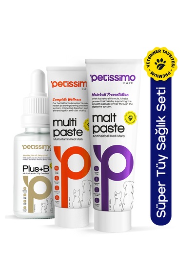 Petissimo Care Süper Kedi Tüy Sağlık Seti - Plus B Damla - Multivitamin Malt - Antihairball Malt
