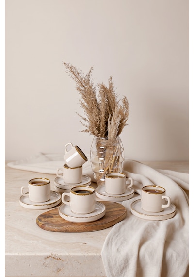 Keramika Straw Stackable Çay Takımı 12 Parça 6 Kişilik Krem