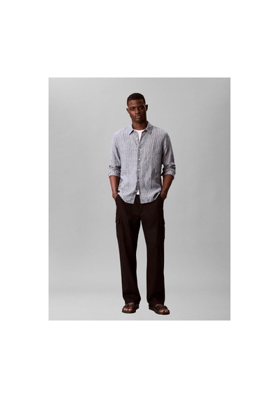 Calvin Klein Ls Yd Pınstrıpe Lınen Easy Shırt-16326 Mavi