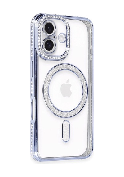 Apple iPhone Uyumlu,  16 Kılıf Joke Simli Magneticsafe Kılıf - Mavi