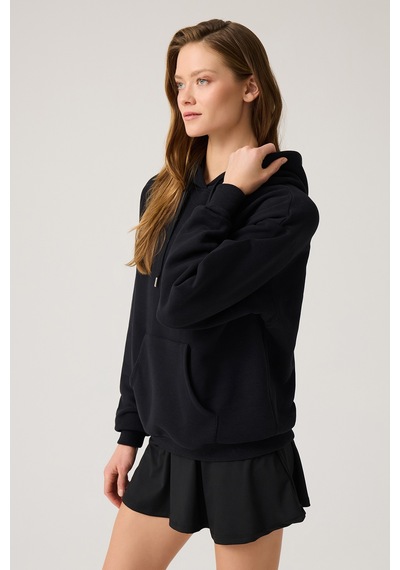 Los Ojos Siyah Geniş Kalıp Kapüşonlu Sweatshirt Hooded Sweat Siyah Siyah