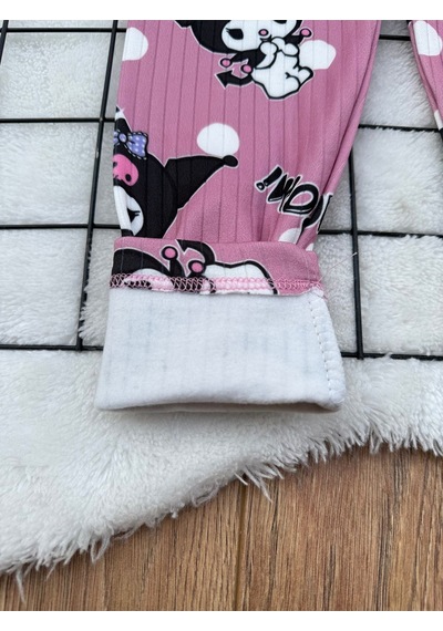 Tunays Shopping Kuromi Baskılı Kışlık Şardonlu Çocuk Tayt Pembe