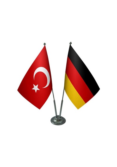 Masa Üstü Almanya Bayrağı Türk Bayrağı İkili Krom Direk Masa Bayr