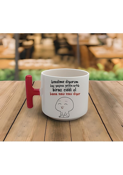 Latte & Espresso El Yapımı Bana Nau Nau Diyor Baskılı T Kulp Kupa 200 Ml Beyaz
