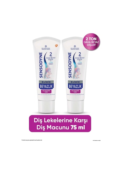 Sensodyne Klinik Beyazlık Diş Lekelerine Karşı Diş Macunu 2 x 75 ML
