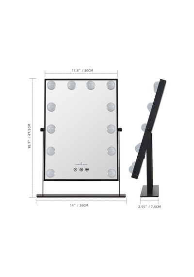 Lom2086 Hollywood Style 3 Renk Led Işıklı Makyaj Aynası, Dokunmatik, 360 Döner Metal Çerçeve Siyah Çok Renkli