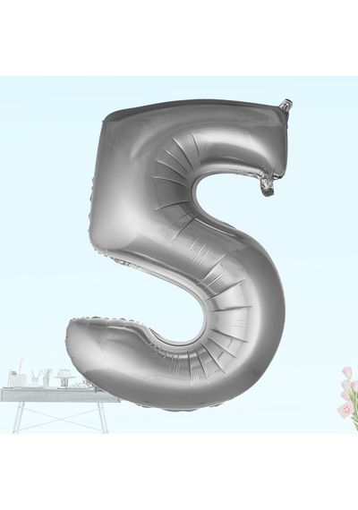 5 Yaş Rakam Folyo Balon. 100 CM - Gümüş