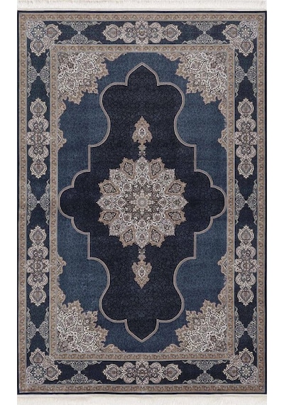 Saray Halı Alhambra Ah10a 120 Tarak Lüks Klasik Salon Halısı Özel Taban Dokulu Mavi - Beyaz