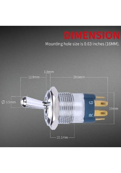 16mm IP67 Rgb Led Işıklı Metal Toggle Anahtar