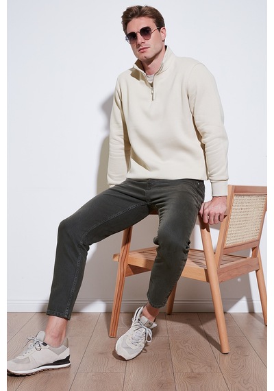 Buratti Pamuklu Regular Fit Yarım Fermuarlı Dik Yaka Erkek Sweat 59052592 Kum
