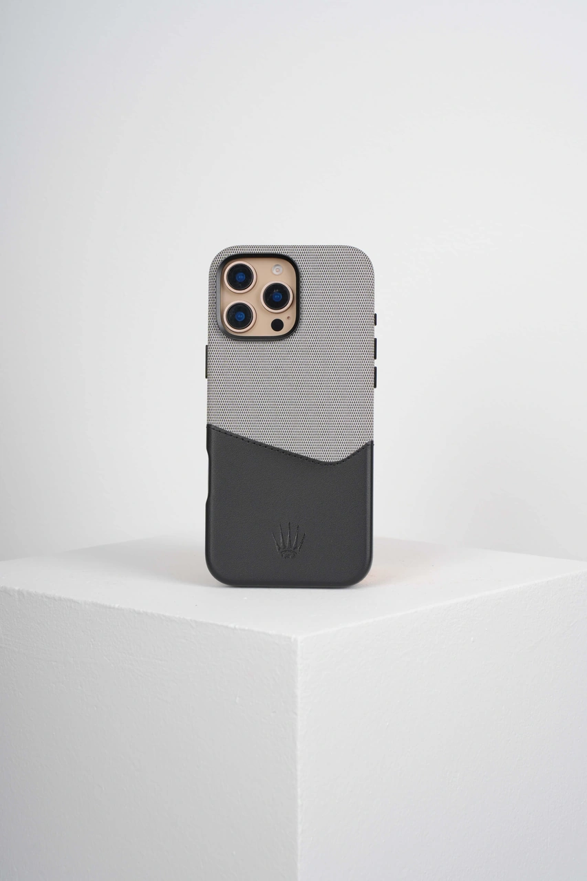 Nova Apple Uyumlu iPhone 16 Pro Max Deri Kartlıklı Telefon Kılıfı Gri-siyah Gri