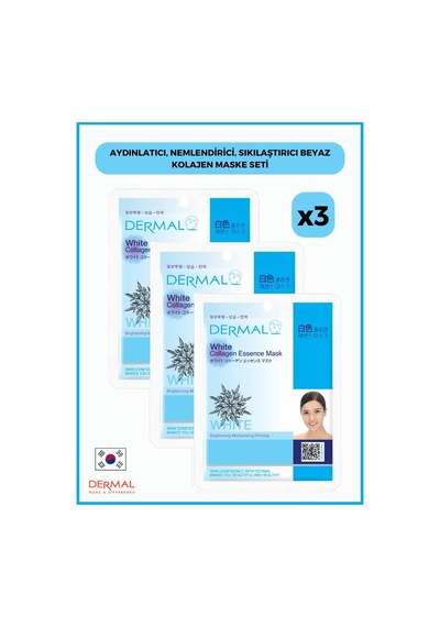Dermal Ikra Aydınlatıcı Nemlendirici Sıkılaştırıcı Beyaz Kolajen Maske 3 x 23 G