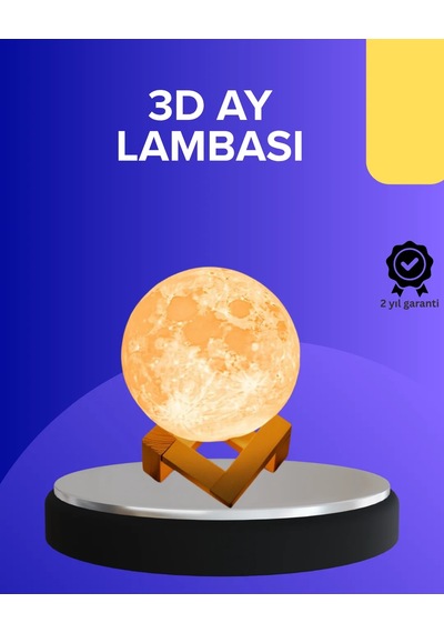 16 Renkli 3d Baskılı Ay Lambası Ahşap Standlı Turuncu