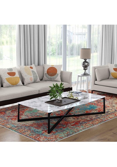 Kaymaz Taban Yıkanabilir Halı Mutfak, Salon, Yatak Odası İçin Modern Dijital Baskı Halı Slnhalı27 - 0092 Çok Renkli