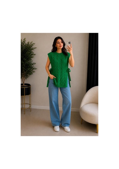 Hira Life Fashion Kadın Bisiklet Yaka Yanları Açık Bağcıklı Oversize Triko Süveter Yeşil Yeşil Hira Life Fashion Kadın Bisiklet Yaka Yanları Açık Bağcıklı Oversize Triko Süveter Yeşil Yeşil