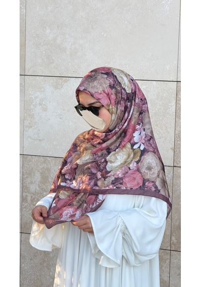 Qalortex Scarf Pamuklu Gonca Desen Eşarp - Gül Kurusu