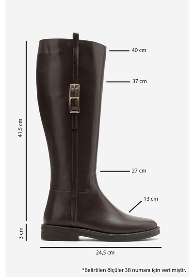 Luvi Shoes Morley Kahverengi Cilt Tokalı Kadın Binici Çizme