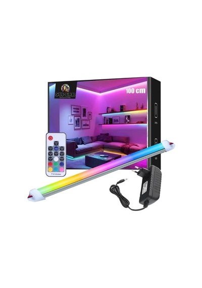 20 Renk Rf Kumandalı Rgb Çubuk Şerit Led Renk Değiştiren Led Işık Sb-6542 Şeffaf, 1 Metre Diğer