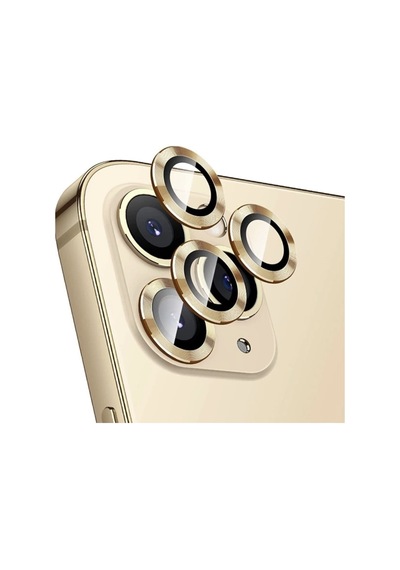 Apple Uyumlu   iPhone 14 Pro Max Kamera Koruyucu Lens Mercek Metal Çerçeveli 3lü Set Gold Altın