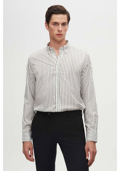 D'S Damat Ds Damat Slim Fit Siyah Çizgili Gömlek 6HC02ORT10265 Siyah