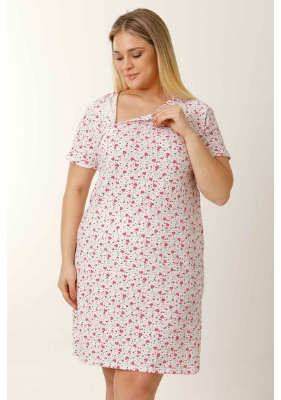 Parlingerie Hamile Emzirme Geceliği Kısa Kollu Kalpli Beyaz