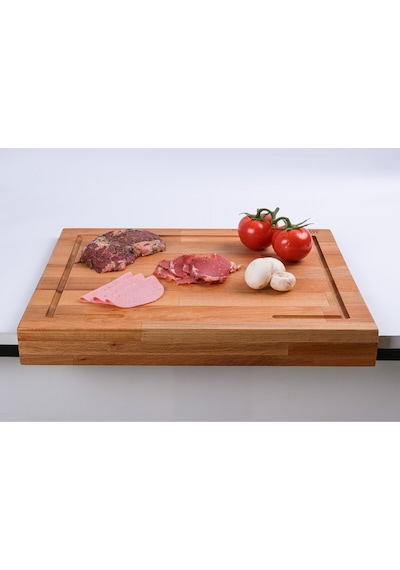 İroko L Kayın Ahşap Tezgah Üstü Kesme Tahtası 45x35 Cm Oluklu, Kenarlıklı, Premium El Yapımı Ahşap
