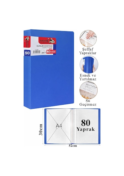 Sunum Dosyası 100 Lü 1 Paket Poşet Dosyalı Katalog Dosyası 100 Poşetli Kendinden Dosya Plastik Kapaklı Mavi