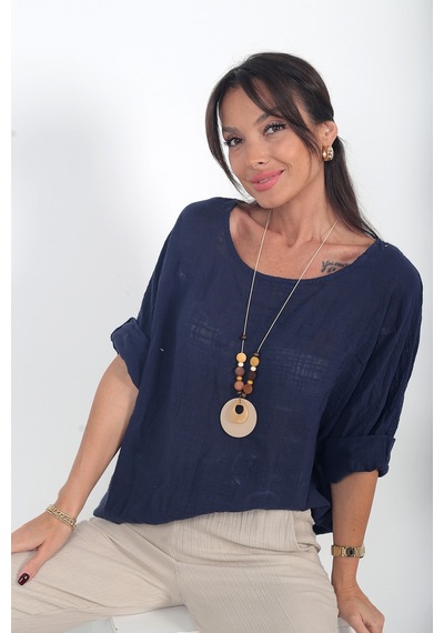 By Saygı Kadın İtalyan Coton Oversize Bluz Lacivert