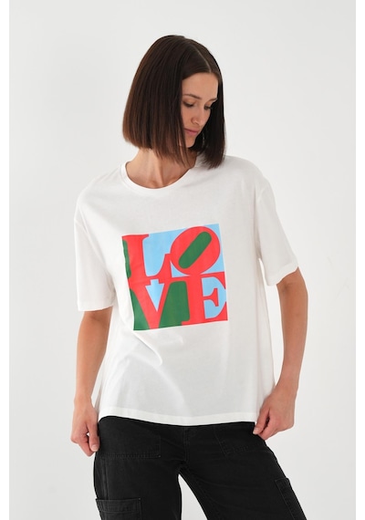 Alexandergardı Baskılı Basic Kadın T-shirt Beyaz