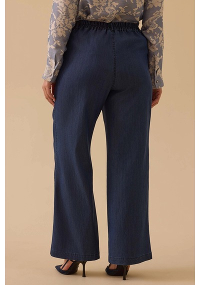 Galaxi Kadın Büyük Beden Bol Paça Jean Pantolon 4003 Indigo Indigo