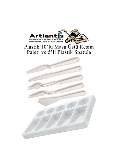 Plastik Masa Üstü 10 Hazneli Resim Paleti 5 Li Plastik Spatula 1 Paket Ressam Paketi Sanatsal Esnek Plastik Palet Bıçağı
