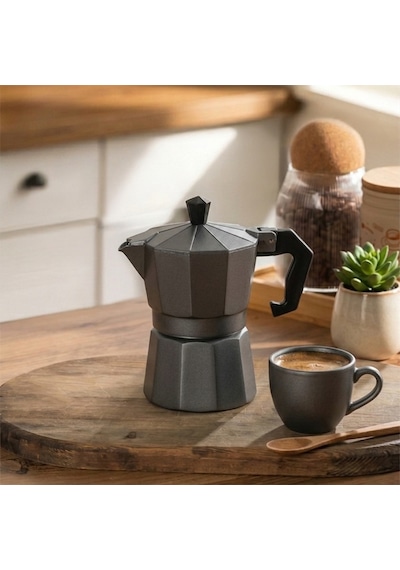 Porsima Mnb05742-2 Ocaküstü Moka Pot 3 Fincanlık Alüminyum Kahve Espresso Cezvesi Antrasit 150ml