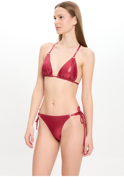 Toosalty Kadın Deri Görünümlü Küçük Üçgen Bikini Takımı 25sw027st Bordo