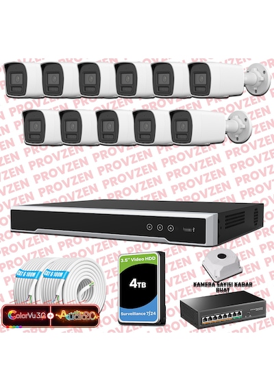 Provzen Hikvision 11 Kameralı 6mp Ip Colorvu 3.0 Güvenlik Sistemi Aı İnsan Araç Algılama Çift Yönlü Ses Ve Işıklı Alarm
